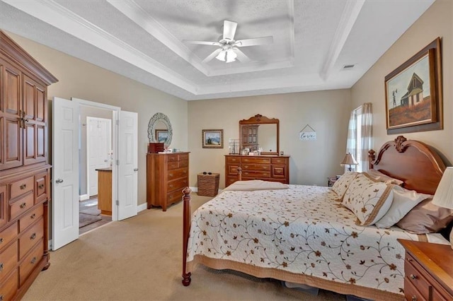 17 Sassafras Trl NE, Cartersville, GA 30121 - bedroom with a tray ceiling, light colored carpet, and a ceiling fan
