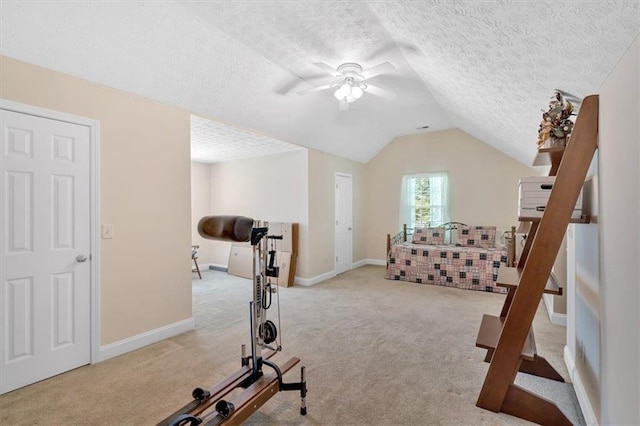 17 Sassafras Trl NE, Cartersville, GA 30121 - workout room with light carpet, a ceiling fan, vaulted ceiling, and a textured ceiling