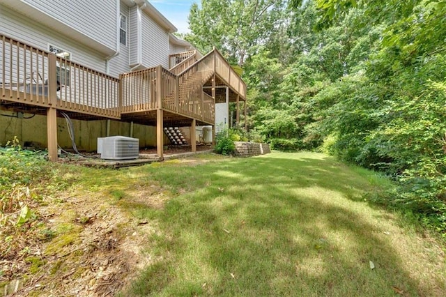 17 Sassafras Trl NE, Cartersville, GA 30121 - view of grassy yard with a wooden deck and stairs