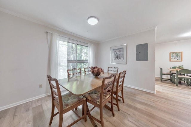 1111 Clairemont Ave Unit N3, Decatur, GA 30030 - dining area featuring electric panel, crown molding, light wood-style floors, and baseboards