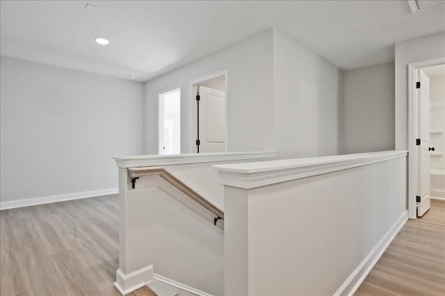 101 Priestwood Ln, Acworth, GA 30102 - hall with light wood finished floors, an upstairs landing, baseboards, and recessed lighting