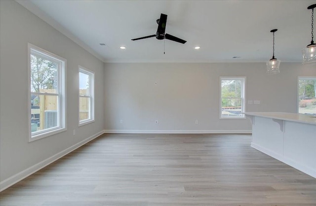 101 Priestwood Ln, Acworth, GA 30102 - unfurnished living room with light wood-style flooring, baseboards, a ceiling fan, and recessed lighting