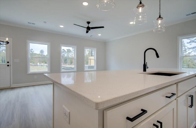 101 Priestwood Ln, Acworth, GA 30102 - kitchen with a sink, light wood finished floors, healthy amount of natural light, light stone counters, and recessed lighting