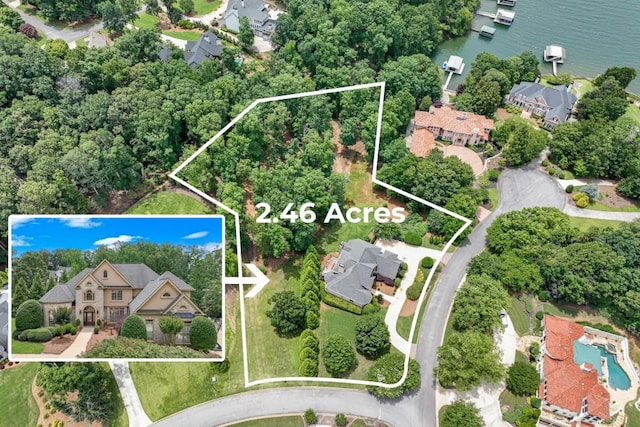 5359 Point S Dr, Gainesville, GA 30504 - aerial view of residential area with property boundaries highlighted and a large body of water