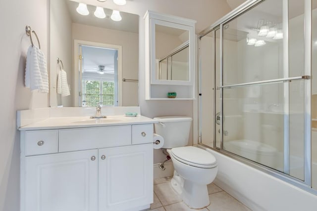 5359 Point S Dr, Gainesville, GA 30504 - bathroom with tile patterned flooring, vanity, bath / shower combo with glass door, and a ceiling fan