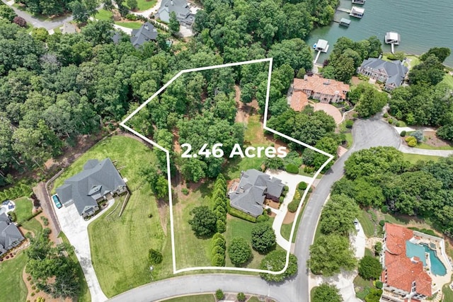 5359 Point S Dr, Gainesville, GA 30504 - aerial perspective of suburban area featuring property parcel outlined and a large body of water