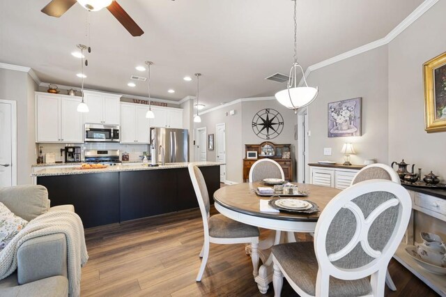 80 Azalea Xing, Dallas, GA 30132 - dining room with ceiling fan, ornamental molding, recessed lighting, and light wood finished floors