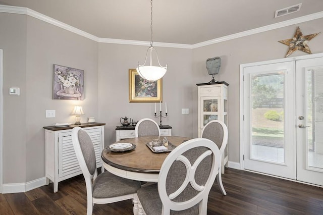 80 Azalea Xing, Dallas, GA 30132 - dining area featuring dark wood-style flooring, french doors, crown molding, and baseboards