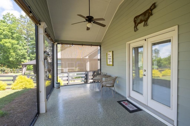 80 Azalea Xing, Dallas, GA 30132 - unfurnished sunroom with ceiling fan, healthy amount of natural light, vaulted ceiling, and french doors