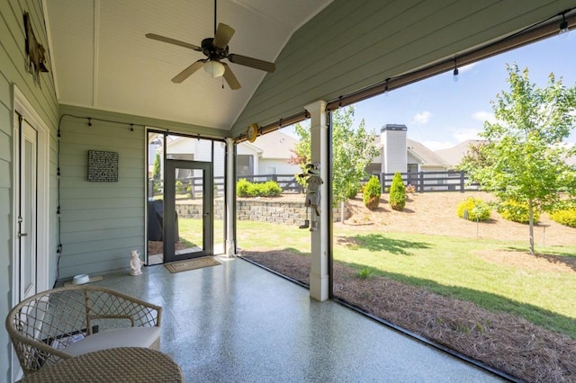 80 Azalea Xing, Dallas, GA 30132 - unfurnished sunroom featuring ceiling fan and lofted ceiling