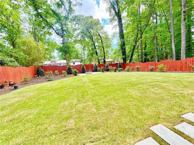 view of yard with a fenced backyard