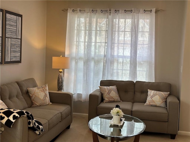 living room with light carpet