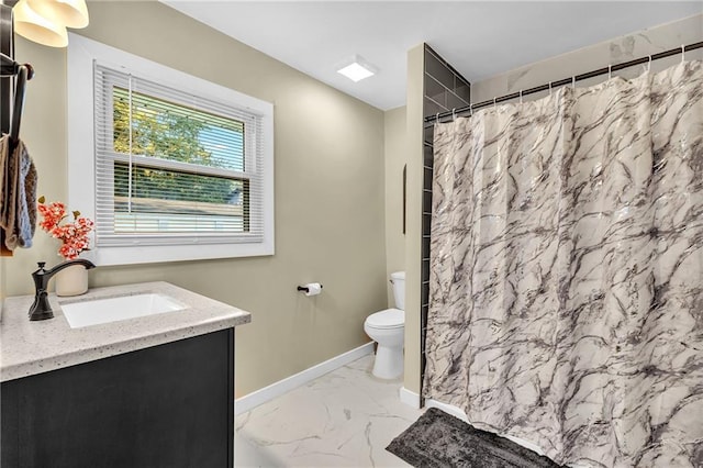 288 Valerie Cir, Hiram, GA 30141 - bathroom with marble finish flooring, vanity, and curtained shower