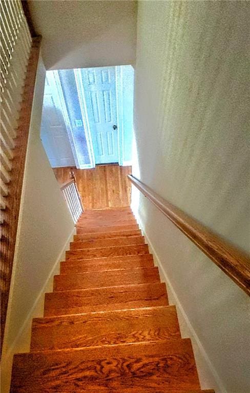 stairway with wood finished floors