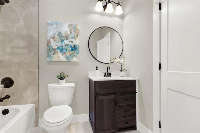 full bathroom featuring tile patterned floors, vanity, toilet, and tiled shower / bath combo