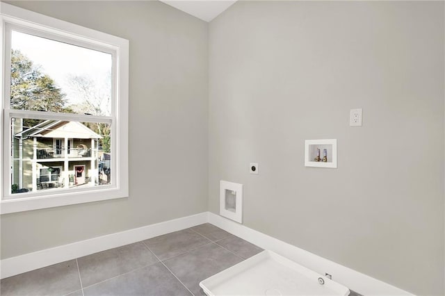 clothes washing area featuring tile patterned floors, washer hookup, and hookup for an electric dryer