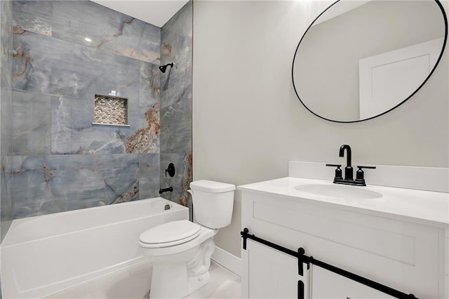 full bathroom featuring tile patterned flooring, vanity, toilet, and tiled shower / bath