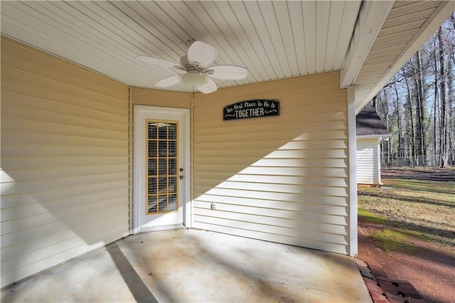 view of patio / terrace featuring ceiling fan