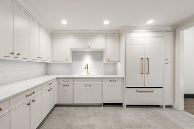 650 Moores Mill Rd NW Unit 1, Atlanta, GA 30327 - kitchen featuring decorative backsplash, white cabinetry, and recessed lighting