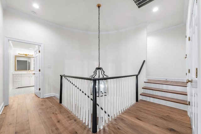 650 Moores Mill Rd NW Unit 1, Atlanta, GA 30327 - corridor with crown molding, hardwood / wood-style floors, and recessed lighting