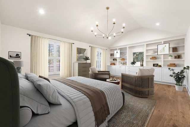 650 Moores Mill Rd NW Unit 1, Atlanta, GA 30327 - bedroom featuring vaulted ceiling, a chandelier, and light wood finished floors