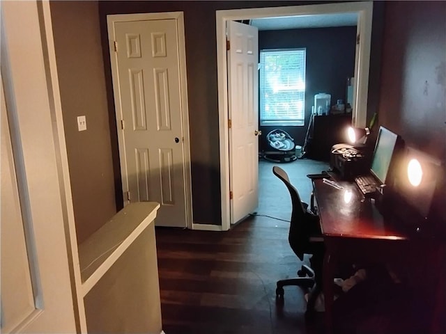 office space featuring dark wood-type flooring