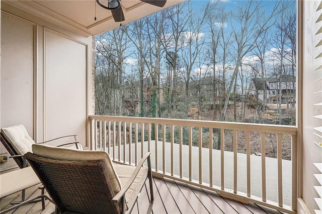 balcony with a ceiling fan