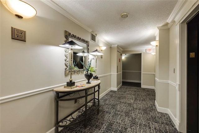 795 Hammond Dr Unit 503, Sandy Springs, GA 30328 - corridor with a textured ceiling, crown molding, and carpet floors