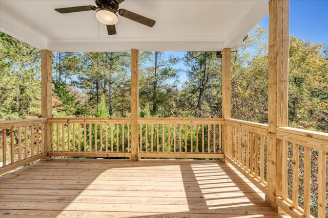 wooden deck with ceiling fan