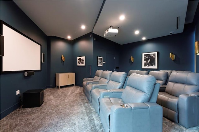 2795 Peachtree Rd NE Unit 1009, Atlanta, GA 30305 - home theater room featuring carpet flooring, baseboards, lofted ceiling, and recessed lighting