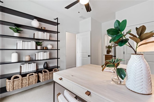 office featuring visible vents and ceiling fan