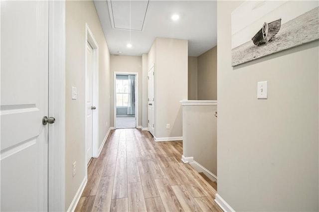 3313 Park Pointe Cir, Scottdale, GA 30079 - hallway with attic access, light wood finished floors, baseboards, and recessed lighting