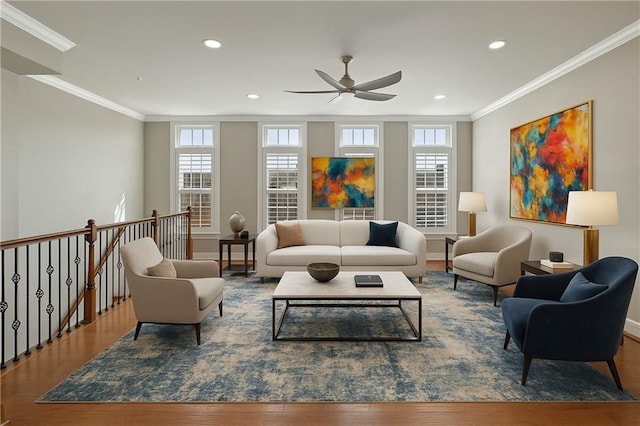 146 Rowan Ave, Alpharetta, GA 30009 - sitting room featuring a ceiling fan, ornamental molding, and a healthy amount of sunlight