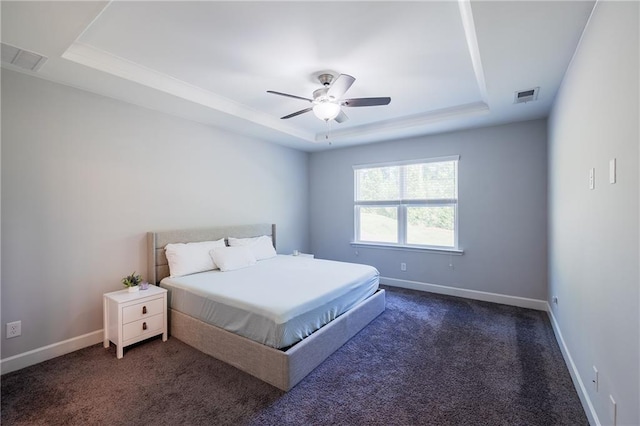 5440 Wheeler Ridge Rd, Auburn, GA 30011 - bedroom with a tray ceiling, baseboards, carpet, and ceiling fan