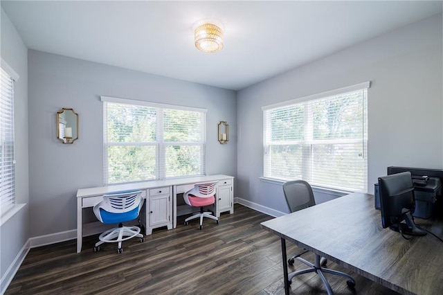 5440 Wheeler Ridge Rd, Auburn, GA 30011 - home office with dark wood finished floors, plenty of natural light, and baseboards