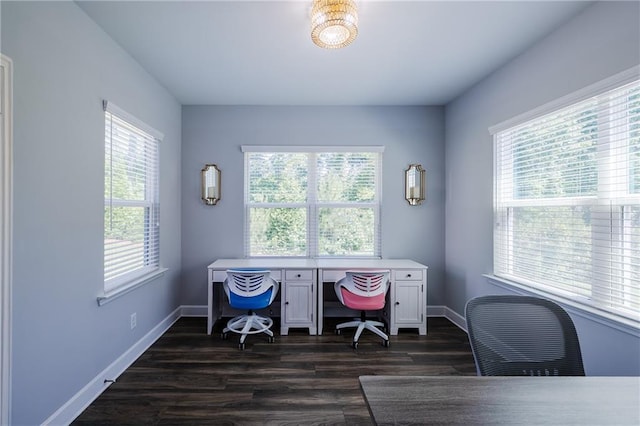 5440 Wheeler Ridge Rd, Auburn, GA 30011 - home office with plenty of natural light, dark wood finished floors, and baseboards