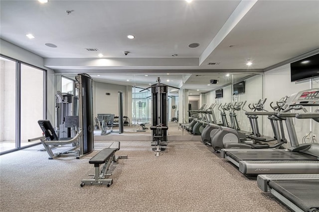 3621 Vinings Slope SE Unit 1537, Atlanta, GA 30339 - workout area featuring carpet floors and recessed lighting