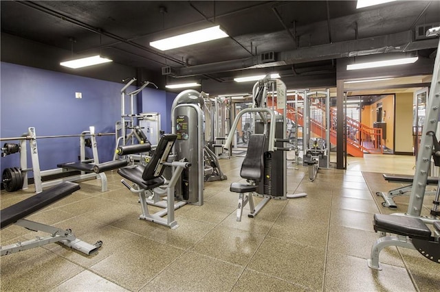 exercise room featuring visible vents