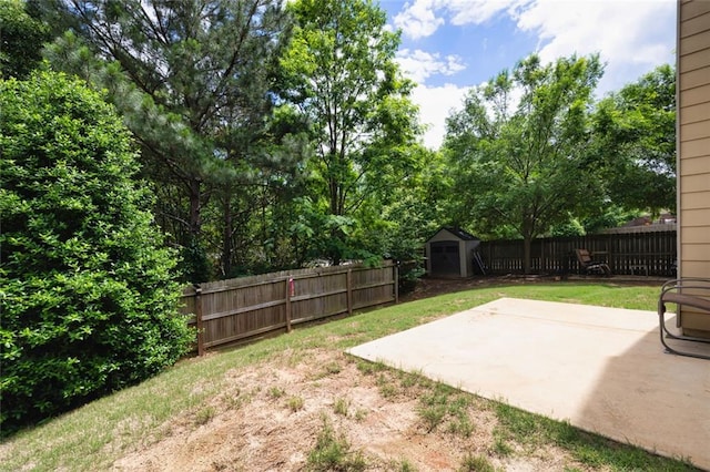 139 Village Park Dr, Newnan, GA 30265 - fenced backyard with a storage unit and a patio area