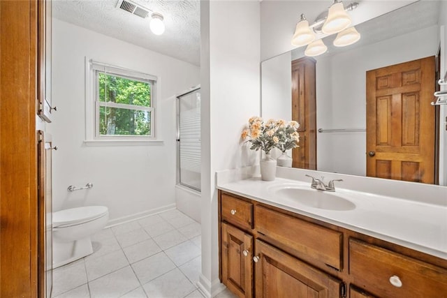 786 Mitsy Pt, Marietta, GA 30068 - bathroom with vanity, combined bath / shower with glass door, tile patterned floors, and a textured ceiling