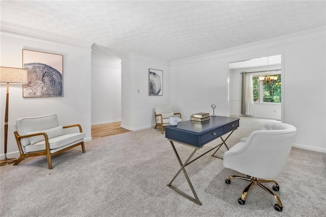 786 Mitsy Pt, Marietta, GA 30068 - carpeted office space with crown molding, a chandelier, and a textured ceiling