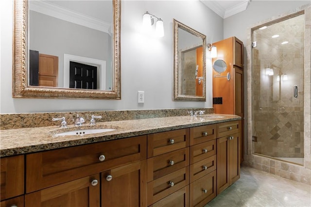 1255 Beech Haven Rd NE, Atlanta, GA 30324 - full bath with ornamental molding, a stall shower, and double vanity