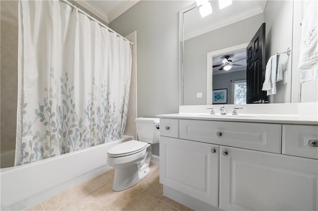 1255 Beech Haven Rd NE, Atlanta, GA 30324 - bathroom featuring ornamental molding, toilet, shower / bath combo, vanity, and tile patterned floors