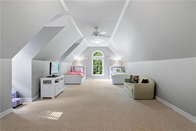 1255 Beech Haven Rd NE, Atlanta, GA 30324 - bedroom with light colored carpet, lofted ceiling, baseboards, and a ceiling fan