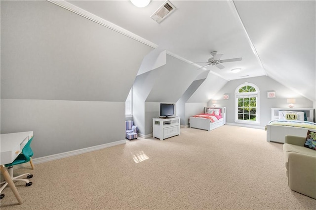 1255 Beech Haven Rd NE, Atlanta, GA 30324 - bedroom with carpet, vaulted ceiling, baseboards, and a ceiling fan