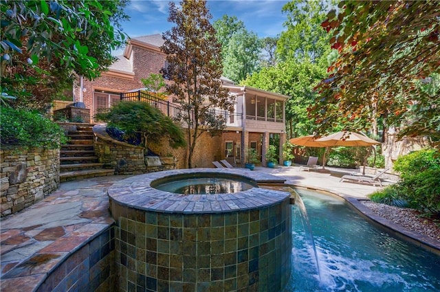 1255 Beech Haven Rd NE, Atlanta, GA 30324 - view of pool featuring stairway, a patio, and a pool with connected hot tub