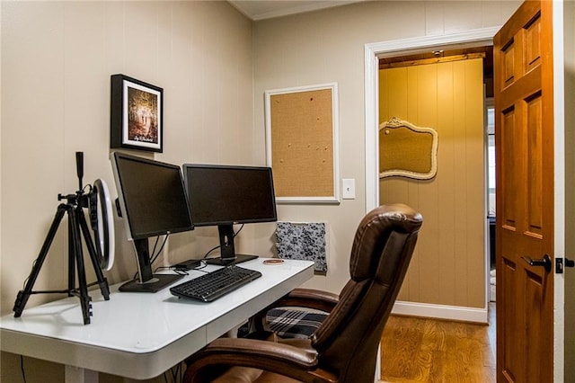 home office featuring hardwood / wood-style flooring