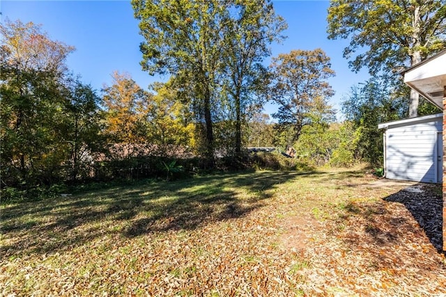 view of yard featuring a storage shed and an outdoor structure