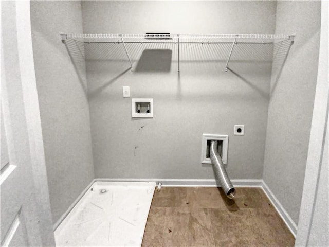 clothes washing area with electric dryer hookup, hookup for a washing machine, and gas dryer hookup