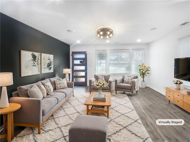 living room featuring light hardwood / wood-style floors